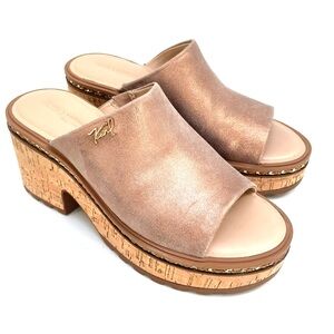 Karl Lagerfeld Metallic Latte Rose Gold Clarina Platform Wedges EUC
